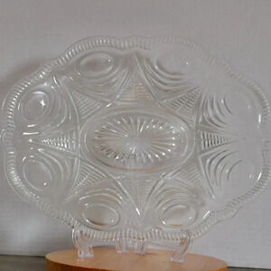 Vtg Pressed Glass Serving Platter